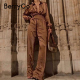 BerryGo Hotsale two piece sets lady Elegant long sleeves blouse and high waist elastic strap pants Fashion women pants set