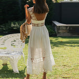 Ardm Fashion женское платье 2023 White Summer Dress Sexy Backless Lace Midi Dress Hollow Out Vintage Chic Party Dresses Vestidos