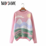 Bold Shade Skater Girl Style Y2K Sweaters Pastel Aesthetic Knitting Graphic Printing  Loose Pullover Sweater Indie Women Clothes