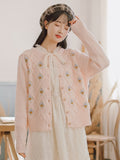 Heavy industry embroidery spring retro sweater women loose outer wear cardigan sweet Japanese mori girl flower knitwear