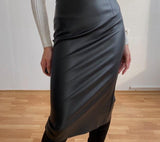 Billlnai 2023 New Women Black PU Leather Pencil Wrap Skirts Autumn Winter High Waist Zipper Front Split Sheath Long Skirts Female