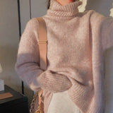 Knitted Sweater Women 2023 Autumn Winter Korean Mink Fur Turtleneck Long Sleeve Pullover Female Jumper Knitwear
