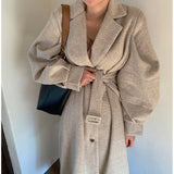 Winter Woolen Coat Women Lantern Sleeve Turn Down Collar Single Breasted Plaszcze Damskie Autumn Manteau Femme Hiver 2023