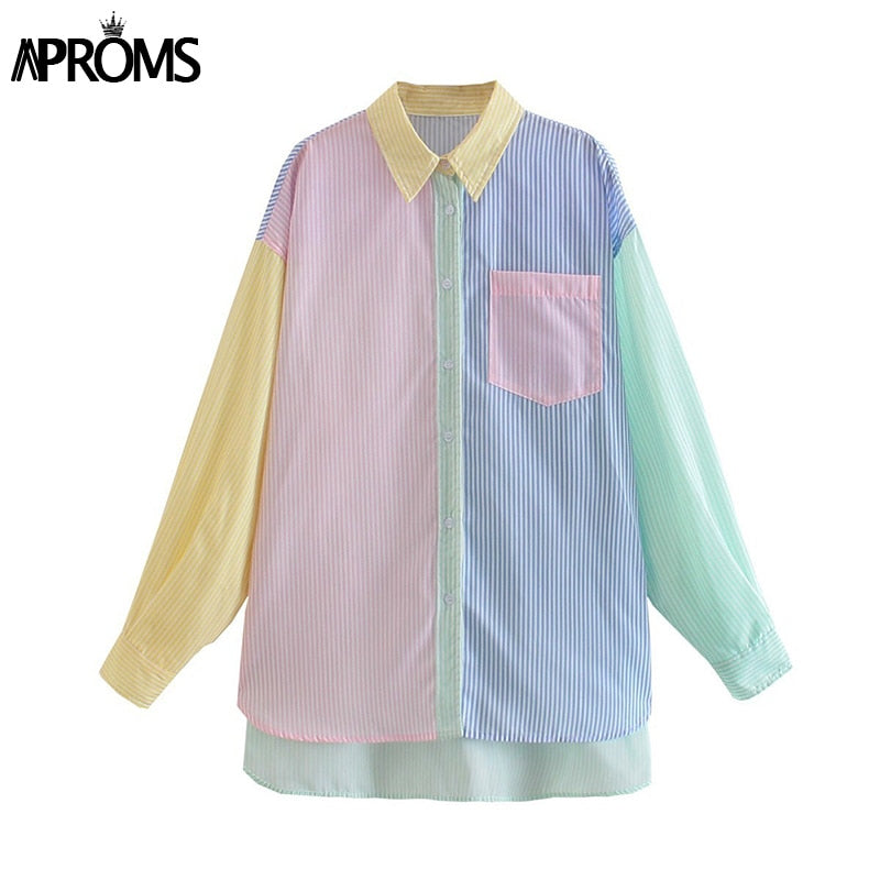 Aproms Elegant Yellow Pockets Buttons Front Shirt Women Summer 2023 High Fashion Long Sleeve Loose Shirts Streetwear Casual Tops