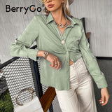 BerryGo Casual fitness ruched office lady shirt Long sleeves turn down collar tops High street women blouse shirts 2023 Winter
