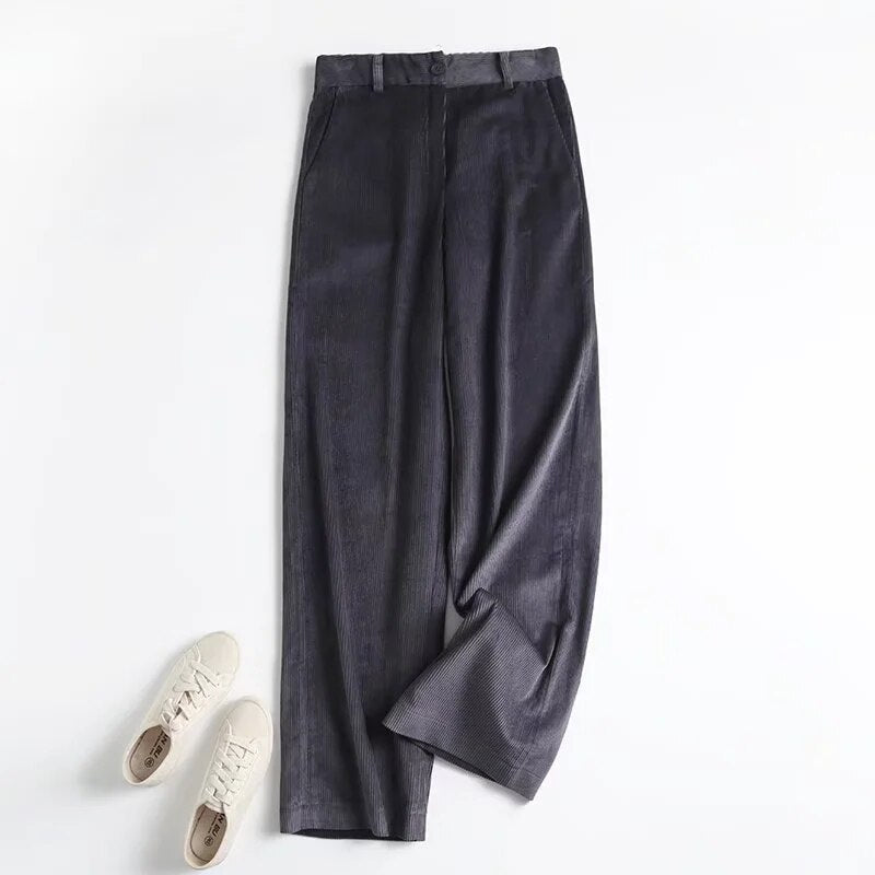 Christmas Gift Withered Casual Pants Women England Style High Waist Loose Corduroy Wide Leg Pant Pantalones Mujer Pantalon Femme Trousers Women