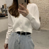 Ladies button V-neck pullover sweater women's fall winter 2023 new outer solid color cardigan long-sleeved short knitted tops