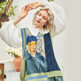 Van Gogh Sweater Autumn 2023 New Women's Vest Vintage Irregular Patchwork Top Elegant Luxury Embroidery Knitwear Sweaters