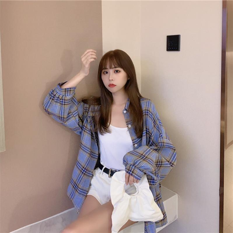 Korean Style Plaid Classic Loose Shirts Blouse Women Daily All-match Cute Student Women Clothing 2020 New