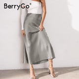 BerryGo Casual high waist long satin skirt women Elegant a-line autumn winter skirts High street ankle length maxi skirts 2023