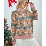 Vintage Christmas Sweaters Women Winter Loose Half High Collar Reindeer Knitted Pullover Warm Snowflake Elk Print Sweater