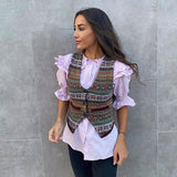 Ardm Sweater Vest England Style Geometric Knitted With Flower Button Winter Clothes Women Female Waistcoat Chic Tops Pullover