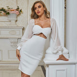 Billlnai 2023 Summer Women White Lace Club Party Bandage Dress Sexy Hollow Out Long Sleeve Celebrity Runway Bodycon Party Dresses Vestido