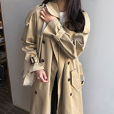 Billlnai New Spring Autumn Long Women Trench Coat Double Breasted Belted Lady Outerwear  Fashion  Khaki Loose Windbreaker