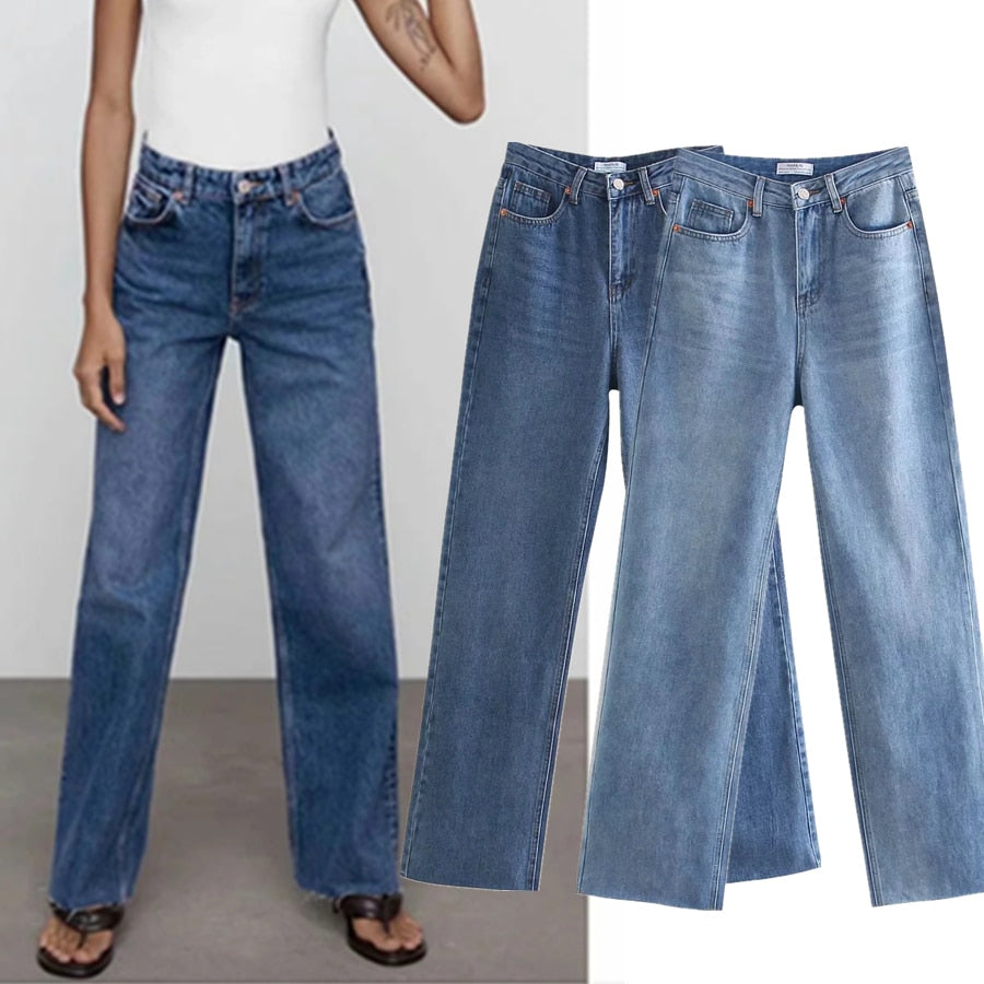 Christmas Gift Withered 2023 England Style Vintage Mom Jeans Woman High Waist Jeans Loose Burrs Boyfriend Jeans For Women Denim Wide Leg Pants