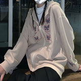 Zip-up Women Korean Style hoodies Vintage butterfly Pocket Long Sleeve Oversized Hooded Sweatshirt Y2K Women Casual Large Coats