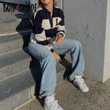 Bold Shade Grunge Style 90s Sweatshirts Striped Print Letter Button Up Causal Hoodies y2k Streetwear Loose Cropped Sweatshirt