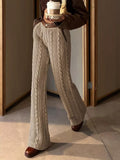 Billlnai Autumn Fashion High Waist Loose Casual Solid Knit Straight Wide Leg Pants Women Office Lady Streetwear Trousers Female