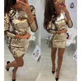 Black Friday Big Sales O Neck Autumn Gold Sequined Backless Sexy Dress Women Long Sleeve Mini Dress Christmas Party Club Strap Dresses Vestidos