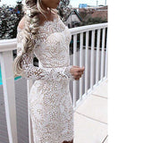 Black Friday Big Sales Sexy Women Long Sleeve Off Shoulder Bodycon Bandage Evening Party Dress White Ladies Wedding Lace Dress