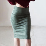 Women Suede Solid Color Pencil Skirt Female Autumn Winter High Waist Bodycon Vintage Split Thick Stretchy Skirts