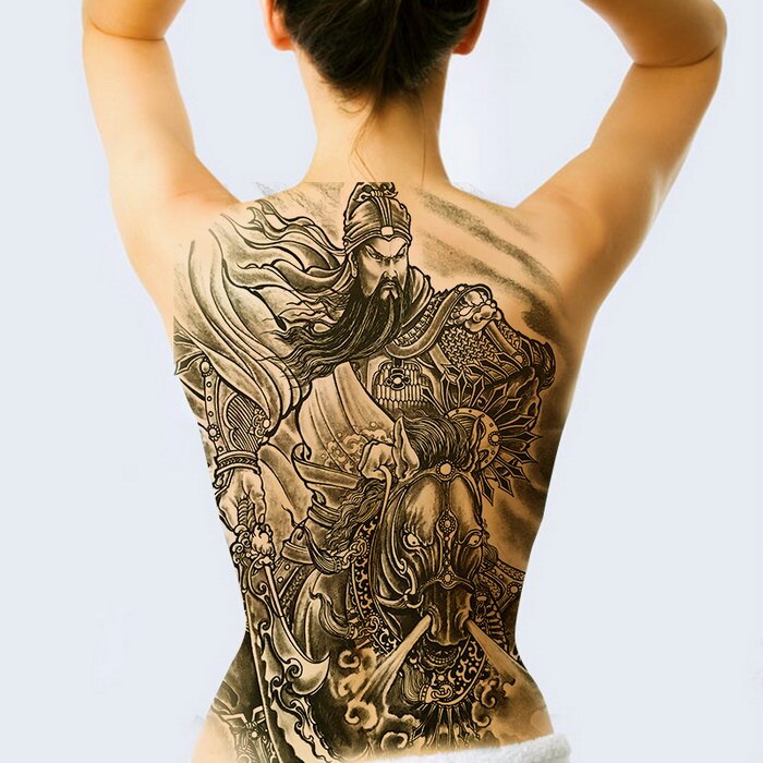 Billlnai New 48*35Cm Large Geisha Tattoos Men Women Waterproof Big Temporary Tattoo Stickers Full Back Body Art Fake Tattoo Dragon Skull