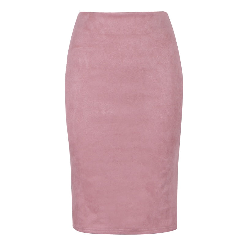 Sexy Multi Color Suede Midi Pencil Skirt Women 2023 Fashion Elastic High Waist Office Lady Bodycon Skirts Saias