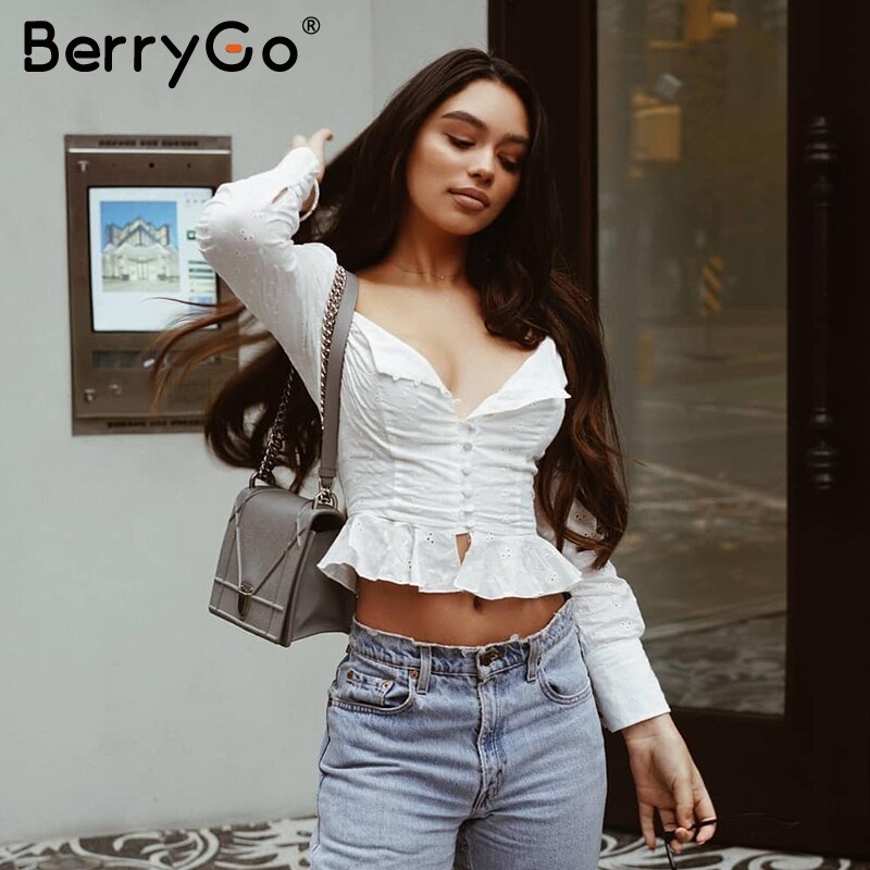 BerryGo Vintage print chiffon blouse shirt 2018 Square neck ruffles white short tops Women puff sleeve summer peplum top blusas