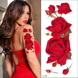 Billlnai Red Color Rose Tatoo Blossom Flower Brand New Fashion Waterproof Temporary Tattoo Sticker Tatoo Girls Tatto Women Fake Henna