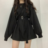 Billlnai Casual Gray Streetwear Sweatshirt Women Spring Autumn 2023 Korean Fashion Long Sleeve Loose Slim Gothic Goth Top Belt