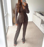 2023 Women Two-Piece Set Solid Vintage Office Lady Slim Hidden Breasted Folds Blazer Female High Waist Pencil Pants Suits