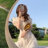 Billlnai  2023  Summer Floral Design Sweet Dress Short Sleeve Chiffon Elegant Dress Korean Style Square Collar Party Dress for Female Dot
