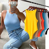 Christmas Gift Withered summer bodysuits women ins fashion blogger england high street candy color sexy sheath sleeveless bodysuits women tops