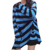 Rosetic Halloween Women Sweater Long Sleeve Pullover Striped Loose Gothic Winter Autumn Hole Knitted Sweaters Jumper Mujer Goth