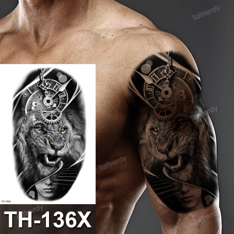 Billlnai Big Temporary Tattoos Animals Thigh Leg Tiger Rose Wolf Lion Head Sexy Fake Tatoo Woman Men Body Art Tattoo Sticker Waterproof
