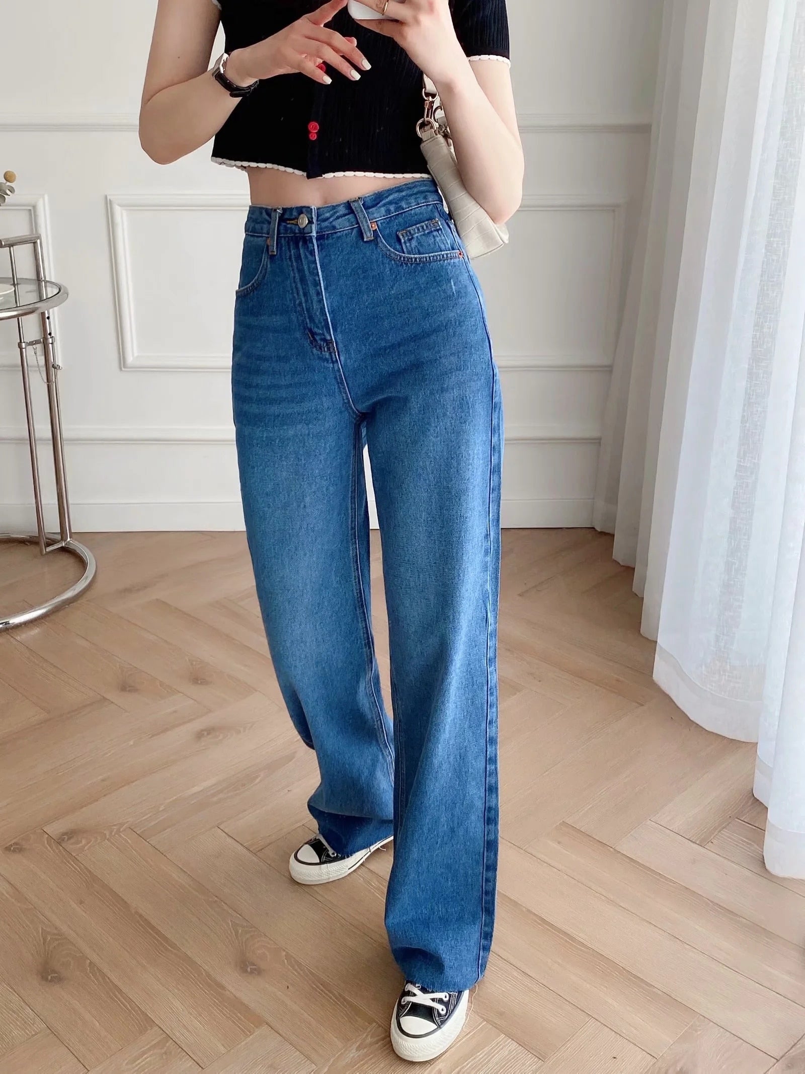 Christmas Gift Withered 2023 England Style Vintage Mom Jeans Woman High Waist Jeans Loose Burrs Boyfriend Jeans For Women Denim Wide Leg Pants