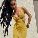 Cryptographic Spaghetti Strap Sexy Backless Maxi Dress Summer Holiday Women Dresses Party Club Elegant Hollow Out Dress Sundress