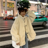 Faux lamb wool coat women autumn and winter all-match 2020 new Korean style loose front buttons plus velvet thickening parkas