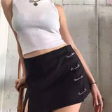 Streetwear Mini Skirt Women Side split brooch High Waist Side Zipper Short Skirt Sexy Female A-Line Slim Hip Camo Skirts