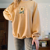 Women's Sweatshirt With Flower Print O-Neck 2020 Autumn Winter Female Casual Cute Yellow Clothes Woman Hoodies Loose Pullover