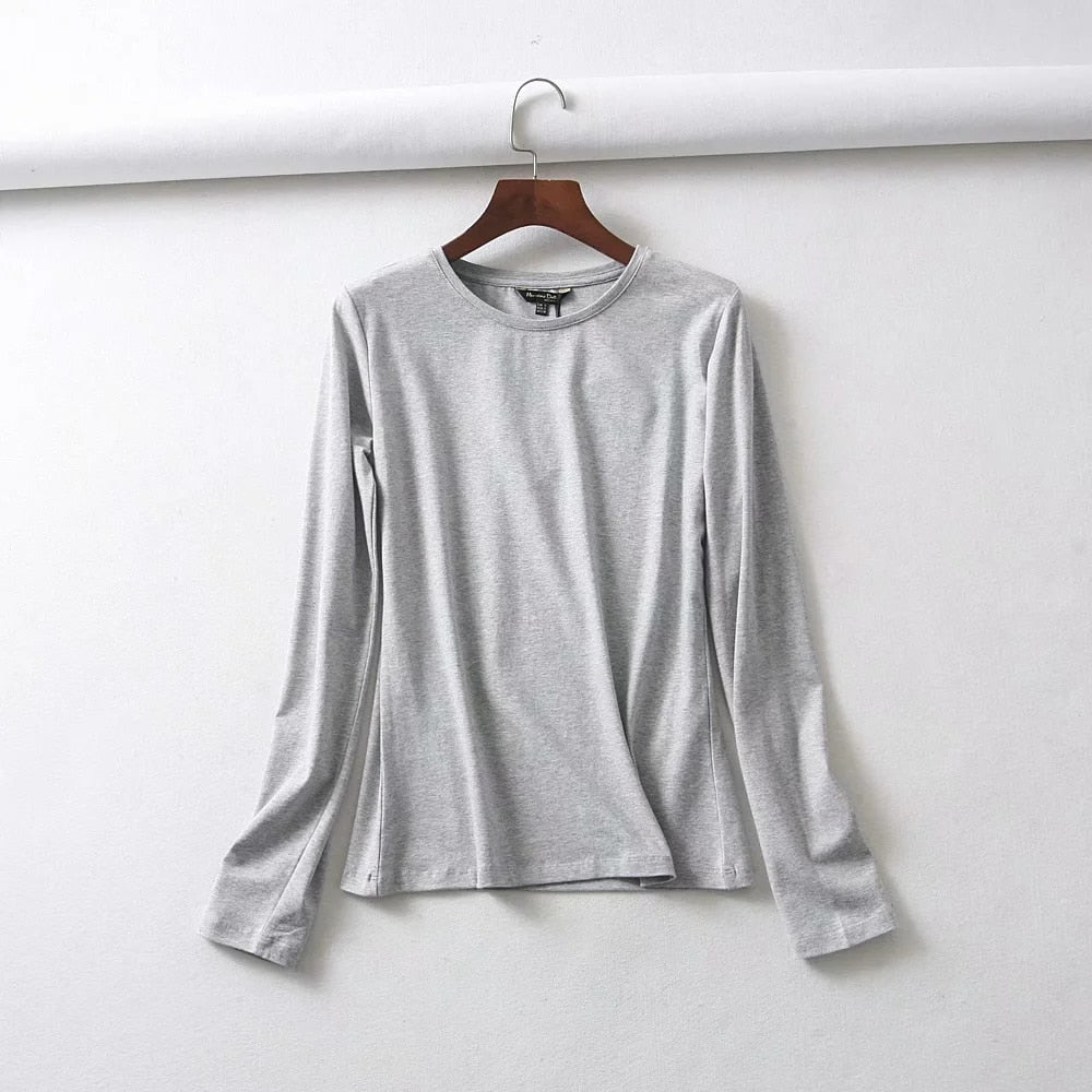 Christmas Gift Withered england style slim cotton o-neck simple basic solid long sleeve tshirt summer t shirt women camisetas verano mujer 2020