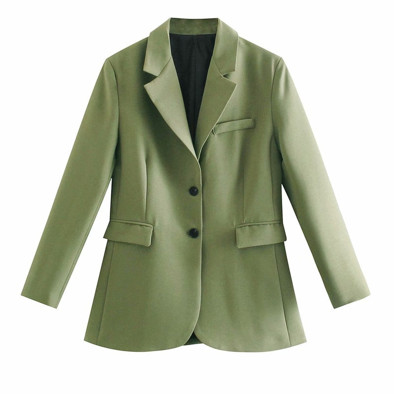 Christmas Gift PUWD Casual Woman Green Long Sleeve Blazer 2023 Spring Fashion Ladies Loose Streetwear Outwear Female Elegant Solid Button Jacke