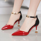 Billlnai  2023 Graduation party  Zapatos De Mujer Women Fashion Sweet Pointed Toe Buckles Strap Stiletto Heels Lady Cool Red Party Heel Shoes  White Heels