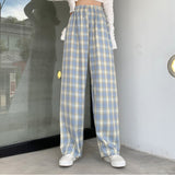Women's Check Wide Leg Plaid Pants High Elastic Waist Loose Trousers For Girls Clothing 2XL 2023 Summer Streetwear Clothes Lady
