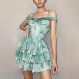 Dresses Summer 2023 Ladies Cascading Ruffle Sexy Dress Halter Printing Mini Dress Sleeveless Folds Dresses Women Casual