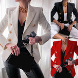 Billlnai 2023 New Fashion Business Office Work Women Lady Solid Double-Breasted Suit Jacket Elegant Chic V-Neck Necklace Coat Outwear