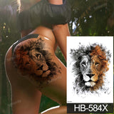 Billlnai Big Tattoo Anime Tiger Lion King Head Thigh Leg Temporary Tattoo For Women Girls Beauty Sexy Body Art Sticker Tattoos Waterproof