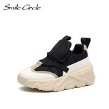 Smile Circle Chunky Sneakers Women Flat Platform Shoes Fashion Lace-up Comfortable 6CM Thick Bottom Casual Shoes for Women