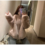 Billlnai  2023  Women's Winter Jacket Fashion Solid Color Faux Fur Coat Korean Version Loose Simplicity Stand-up Collar Women's Clothing Coat