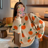 Billlnai  2023  Orange Sweater Cute Pullover  Fall Trend Sweety Women Sweater Fruit Orange Pattern Winter Sweater Women Kawaii Loose